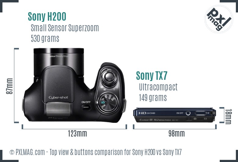 Sony H200 vs Sony TX7 top view buttons comparison