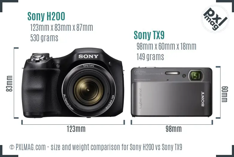 Sony H200 vs Sony TX9 size comparison