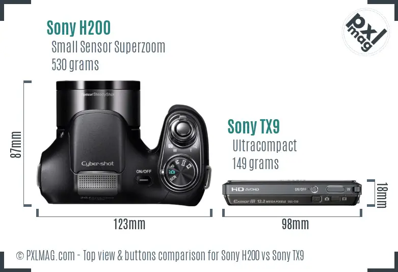Sony H200 vs Sony TX9 top view buttons comparison