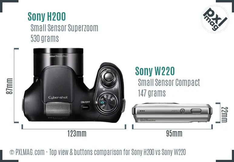 Sony H200 vs Sony W220 top view buttons comparison