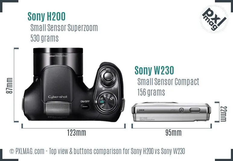 Sony H200 vs Sony W230 top view buttons comparison