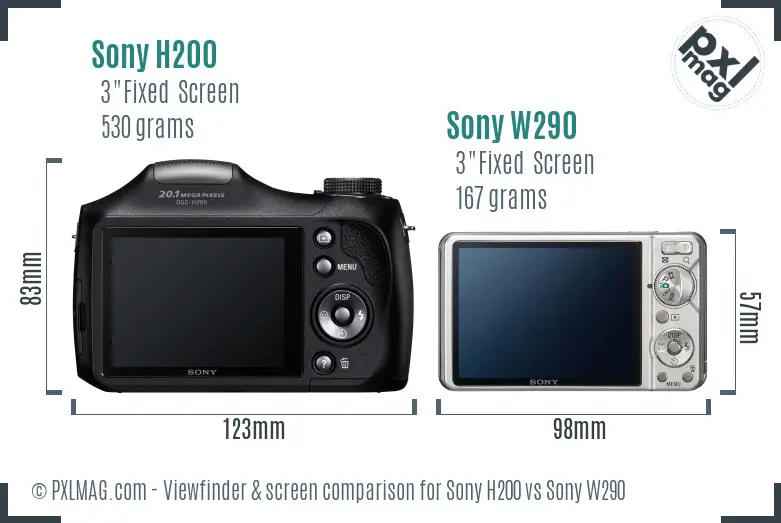 Sony H200 vs Sony W290 Screen and Viewfinder comparison