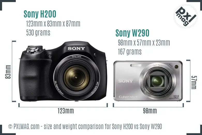 Sony H200 vs Sony W290 size comparison