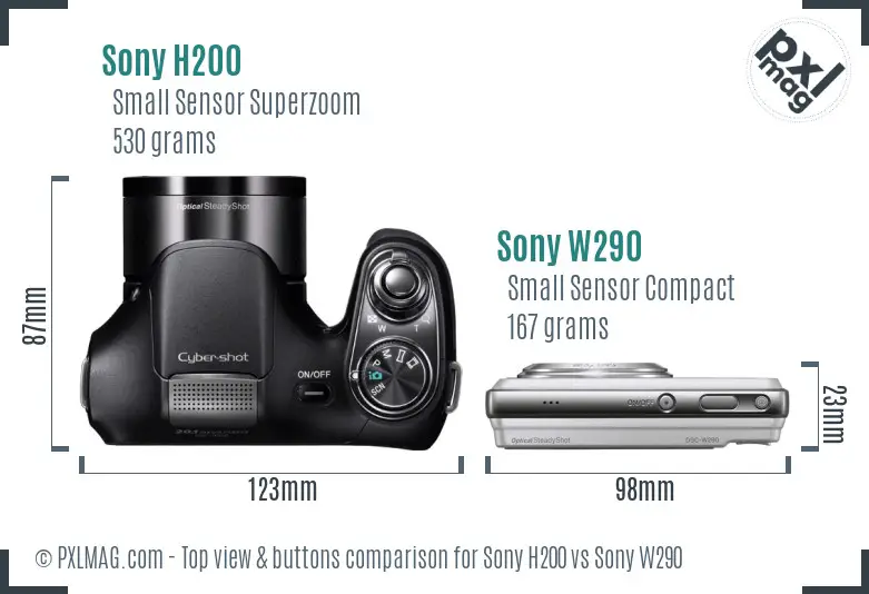 Sony H200 vs Sony W290 top view buttons comparison