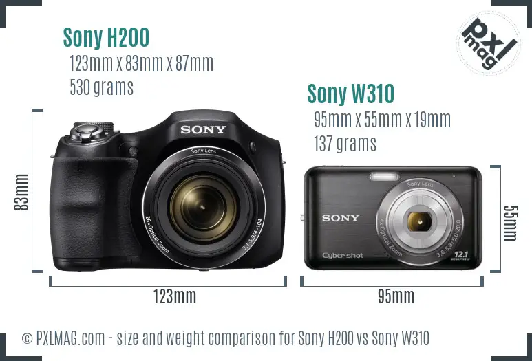 Sony H200 vs Sony W310 size comparison