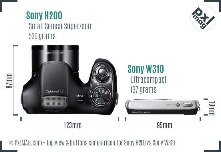 Sony H200 vs Sony W310 top view buttons comparison