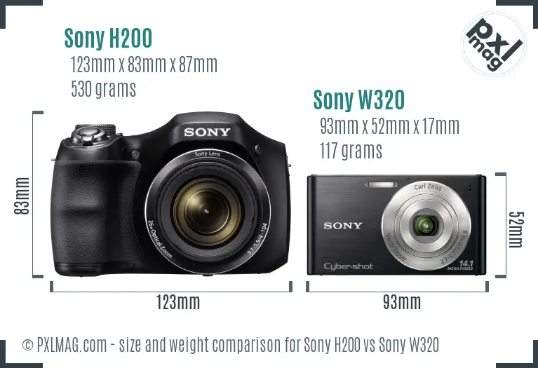 Sony H200 vs Sony W320 size comparison