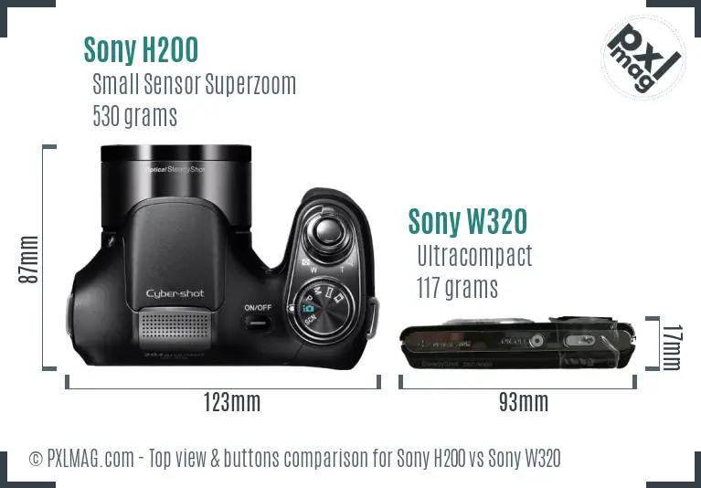 Sony H200 vs Sony W320 top view buttons comparison