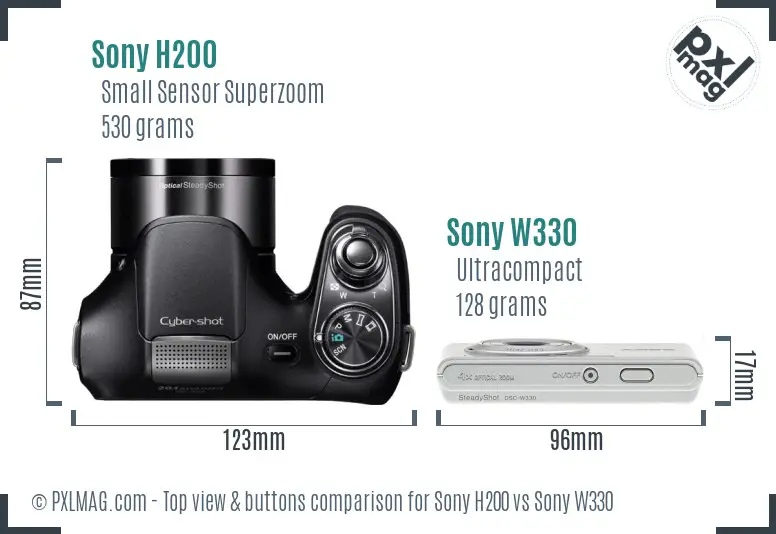 Sony H200 vs Sony W330 top view buttons comparison
