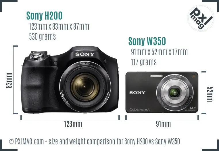 Sony H200 vs Sony W350 size comparison