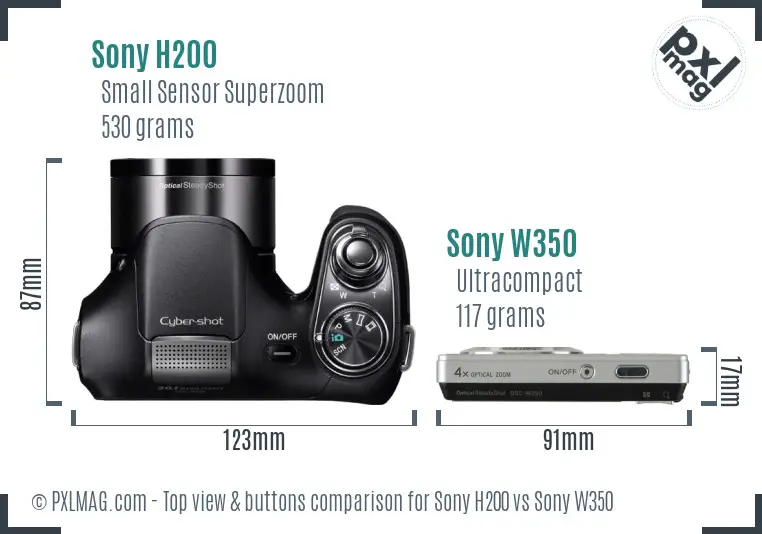 Sony H200 vs Sony W350 top view buttons comparison