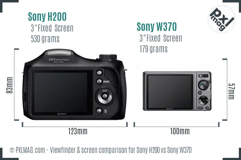 Sony H200 vs Sony W370 Screen and Viewfinder comparison
