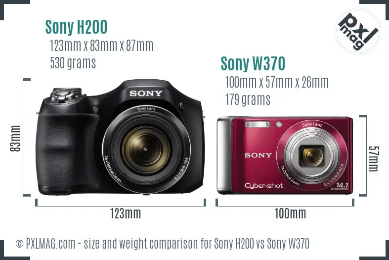 Sony H200 vs Sony W370 size comparison