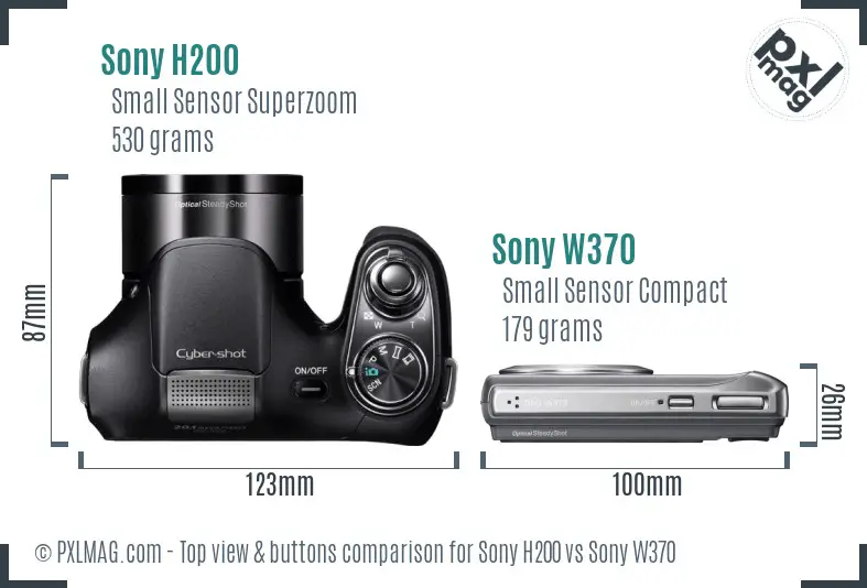 Sony H200 vs Sony W370 top view buttons comparison