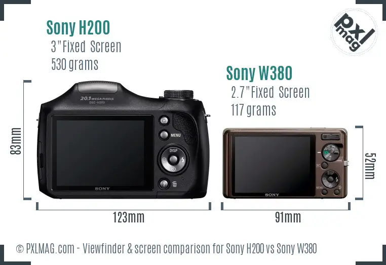 Sony H200 vs Sony W380 Screen and Viewfinder comparison