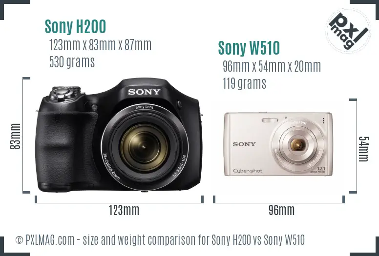 Sony H200 vs Sony W510 size comparison