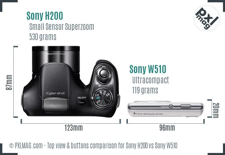 Sony H200 vs Sony W510 top view buttons comparison