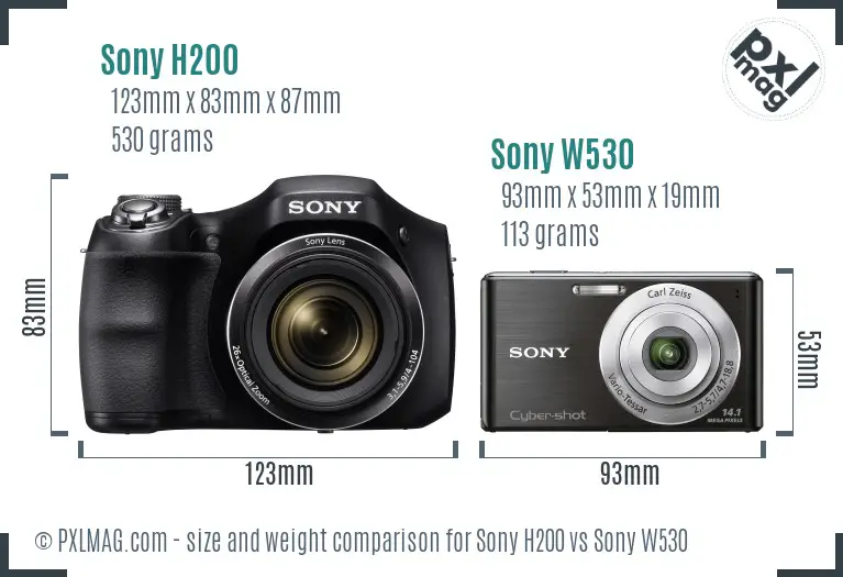 Sony H200 vs Sony W530 size comparison