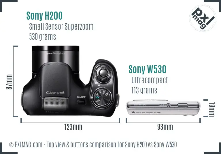 Sony H200 vs Sony W530 top view buttons comparison
