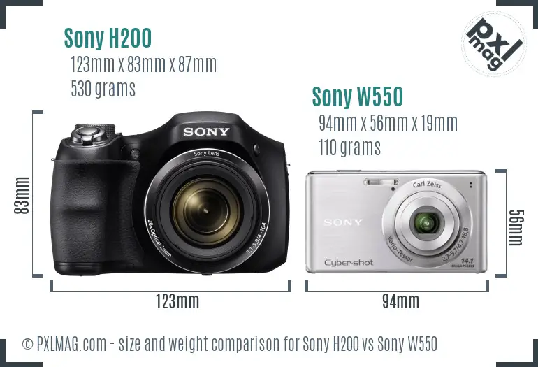 Sony H200 vs Sony W550 size comparison