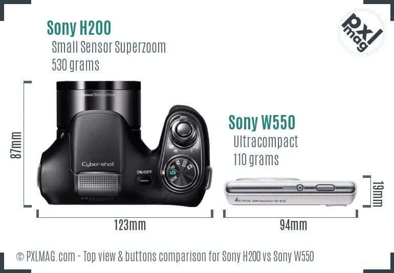 Sony H200 vs Sony W550 top view buttons comparison