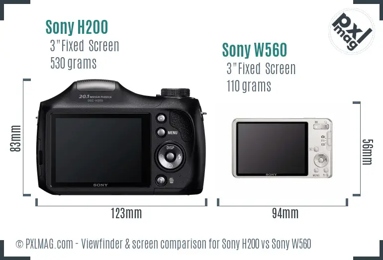 Sony H200 vs Sony W560 Screen and Viewfinder comparison