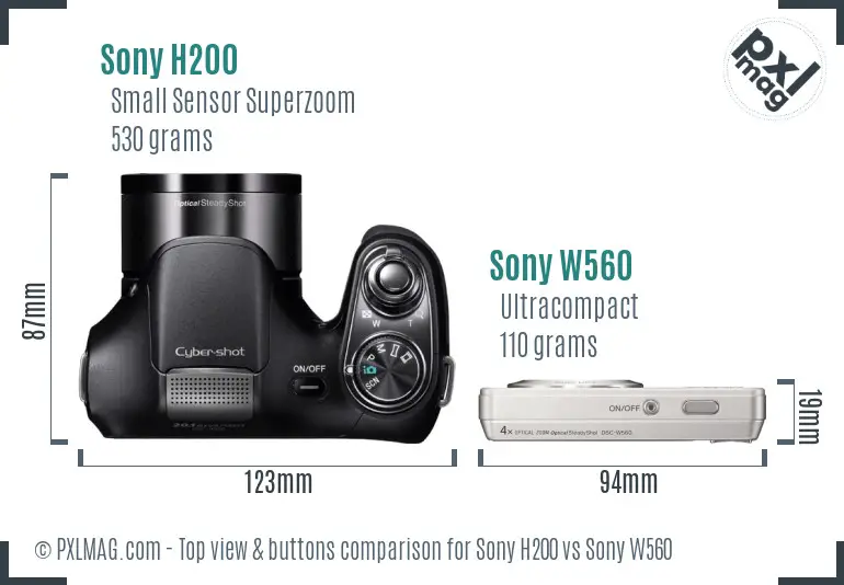 Sony H200 vs Sony W560 top view buttons comparison