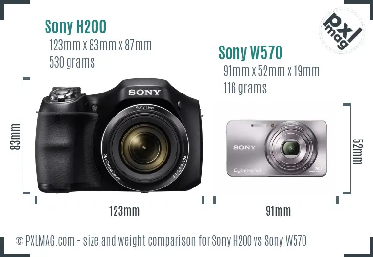 Sony H200 vs Sony W570 size comparison