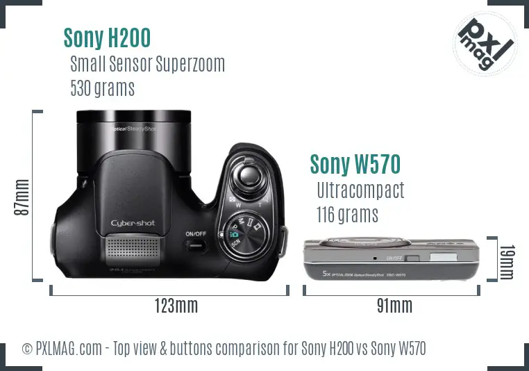 Sony H200 vs Sony W570 top view buttons comparison