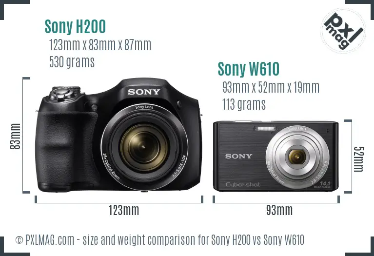 Sony H200 vs Sony W610 size comparison