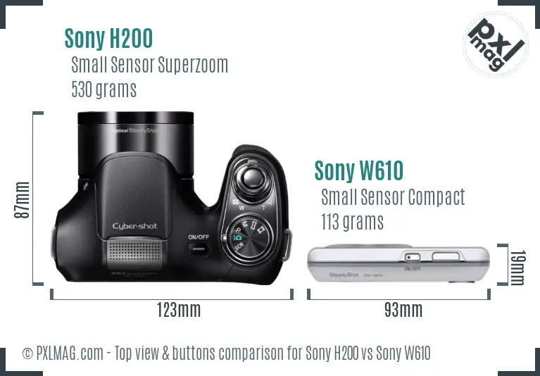 Sony H200 vs Sony W610 top view buttons comparison