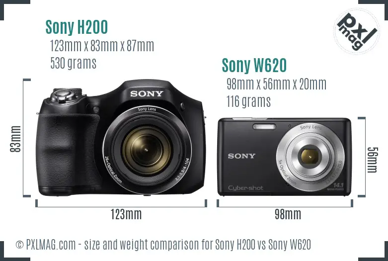Sony H200 vs Sony W620 size comparison