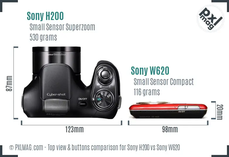 Sony H200 vs Sony W620 top view buttons comparison