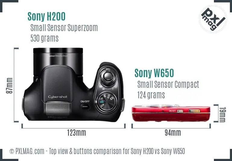 Sony H200 vs Sony W650 top view buttons comparison