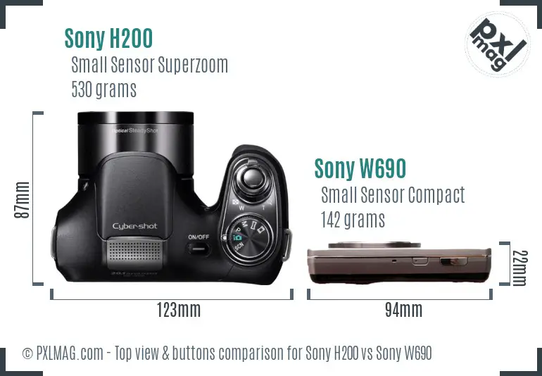 Sony H200 vs Sony W690 top view buttons comparison