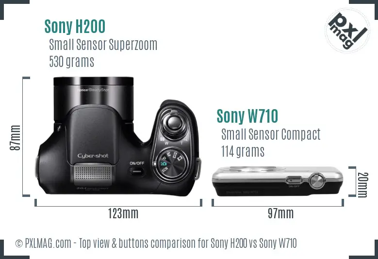Sony H200 vs Sony W710 top view buttons comparison