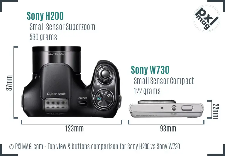 Sony H200 vs Sony W730 top view buttons comparison