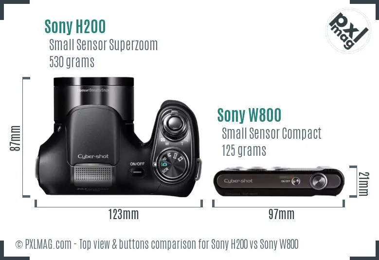 Sony H200 vs Sony W800 top view buttons comparison