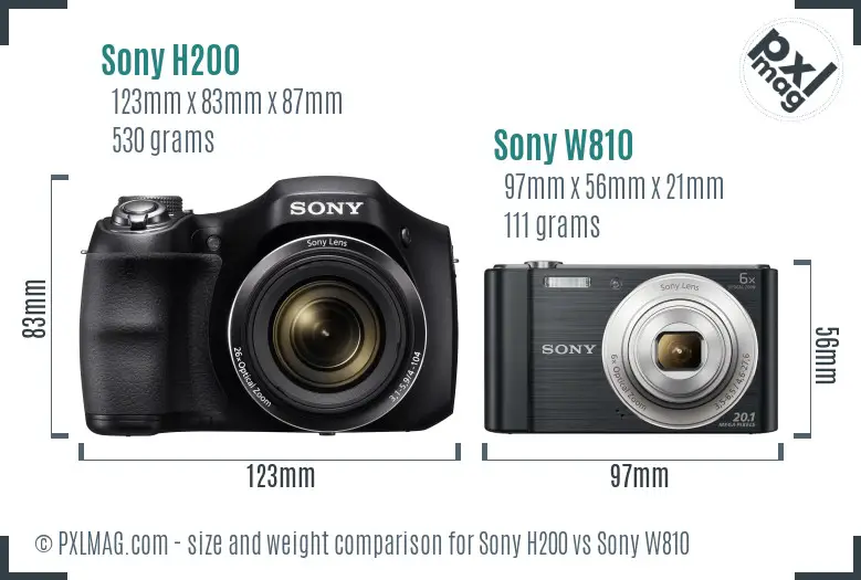 Sony H200 vs Sony W810 size comparison