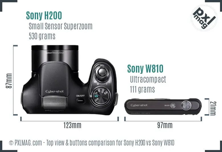 Sony H200 vs Sony W810 top view buttons comparison