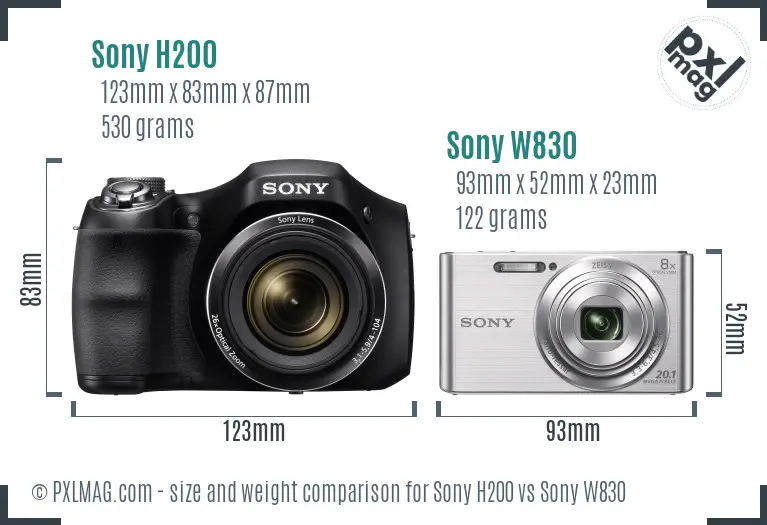Sony H200 vs Sony W830 size comparison