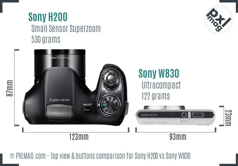 Sony H200 vs Sony W830 top view buttons comparison