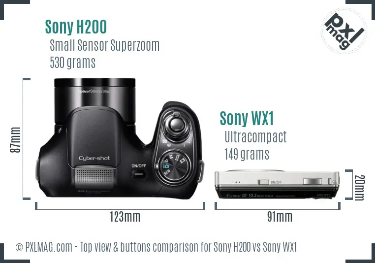 Sony H200 vs Sony WX1 top view buttons comparison