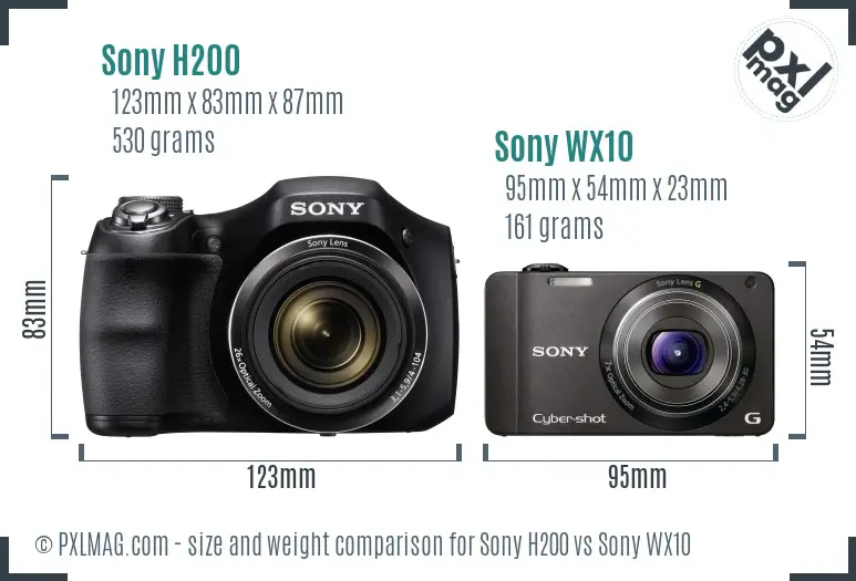 Sony H200 vs Sony WX10 size comparison
