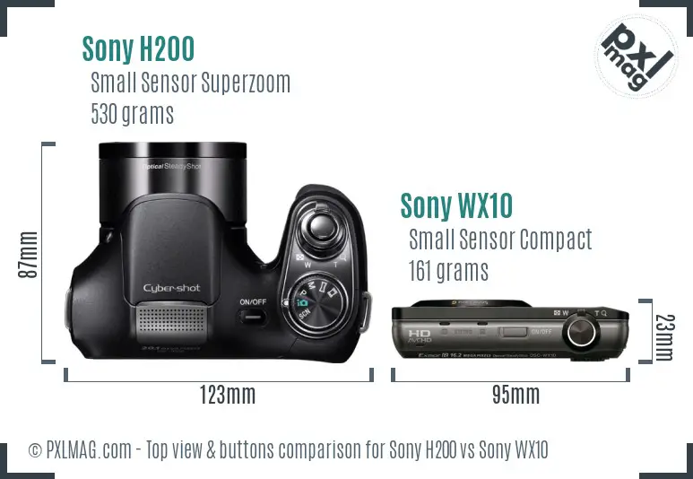 Sony H200 vs Sony WX10 top view buttons comparison