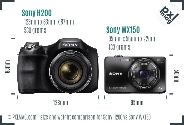 Sony H200 vs Sony WX150 size comparison