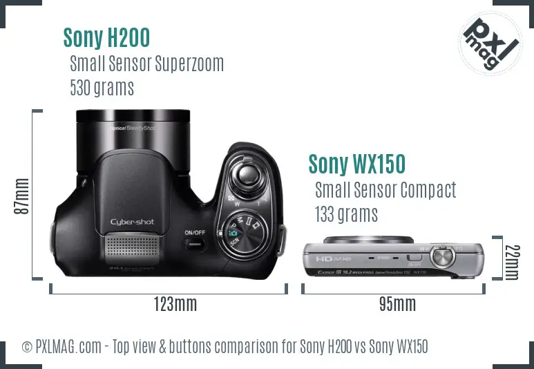 Sony H200 vs Sony WX150 top view buttons comparison