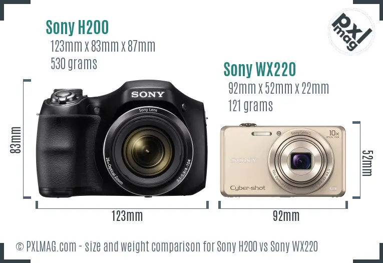 Sony H200 vs Sony WX220 size comparison