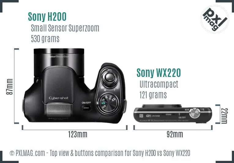 Sony H200 vs Sony WX220 top view buttons comparison
