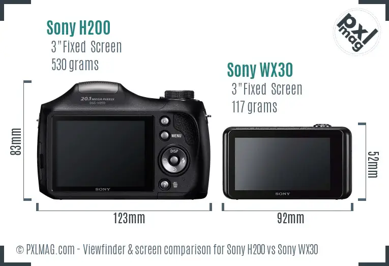 Sony H200 vs Sony WX30 Screen and Viewfinder comparison